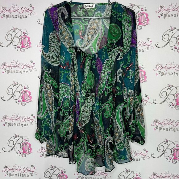 Lady Dutch high society top long sleeve mesh paisley boho bubble cuff sleeve - Picture 1 of 9